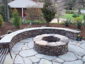 Fire pit, seat wall