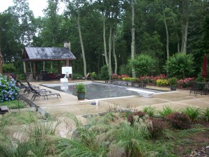 Pavilion, pool and landscape