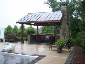 Pavilion, outdoor kitchen and fireplace Outdoor living area